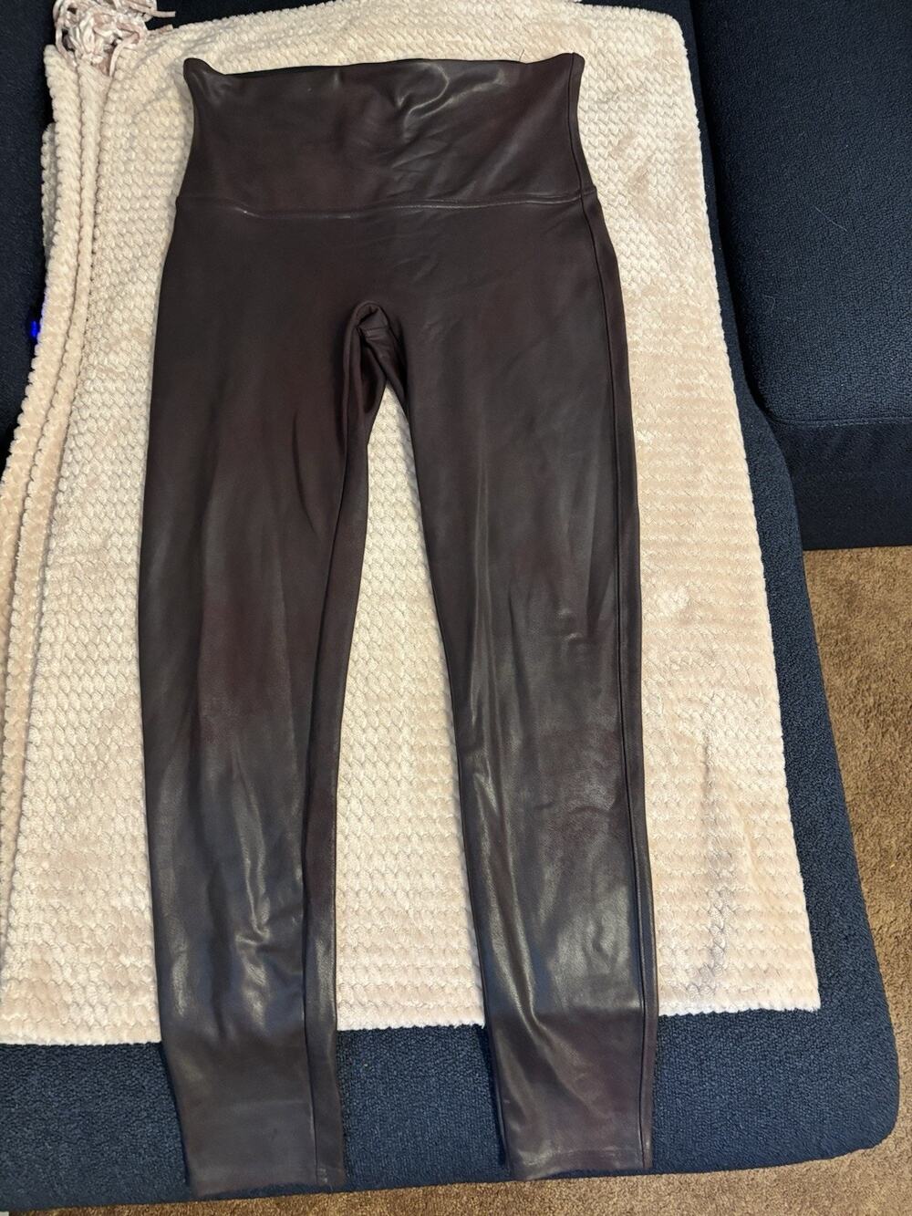 SPANX Women’s Brown Faux Leather Stretch Leggings, Ankle Style, Size XL - Picture 1 of 5